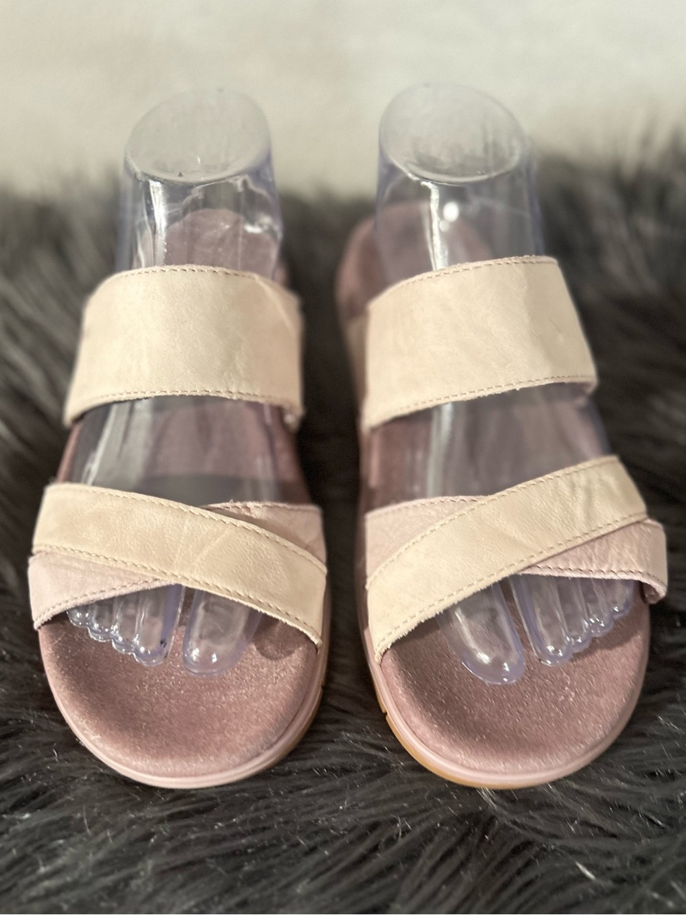 L.L. Bean Go-Anywhere Strap Sandals Pink Double-Strap Leather Slide Sandals Sz7M - Picture 3 of 9